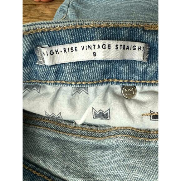 Crown & Ivy Vintage High Rise Straight Leg Jeans Dip Dyed Denim 8 Blue White - Picture 3 of 7